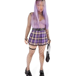 FINESSE Bottoms Arlene Grape Soda Laced Plaid Skirt