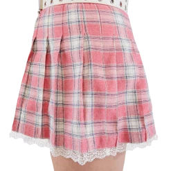 FINESSE Arlene Bubblegum Pop Laced Plaid Skirt