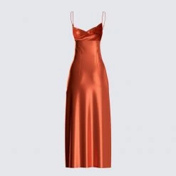 FINESSE El Orange Satin Maxi Dress