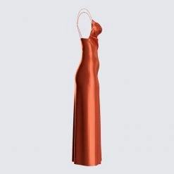 FINESSE El Orange Satin Maxi Dress