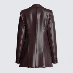 FINESSE Thea Brown Leather Blazer Outerwear