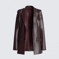 FINESSE Thea Brown Leather Blazer Outerwear