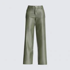 FINESSE Anna Olive Leather Pant Bottoms
