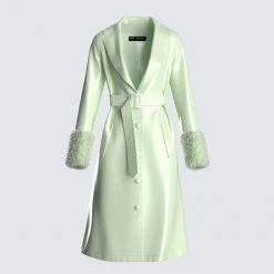 FINESSE Anna Sage Leather Shearling Coat