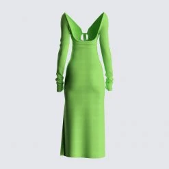 FINESSE Esme Ribbed Jersey Long Sleeve Midi Dress