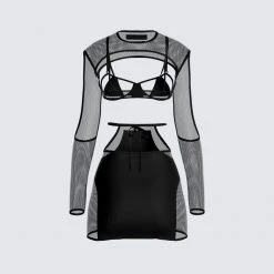 FINESSE Silas Black Top & Skirt Set Sets