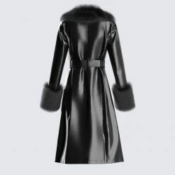 FINESSE Outerwear Willa Black Fur Trim Leather Coat