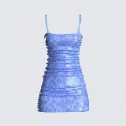 FINESSE Dresses Laurel Mesh Printed Shirred Mini Dress