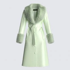 FINESSE Anna Sage Leather Shearling Coat