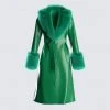 FINESSE Outerwear Willa Green Fur Trim Leather Coat