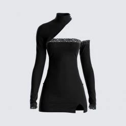 FINESSE Isla Black Lace Trim Dress