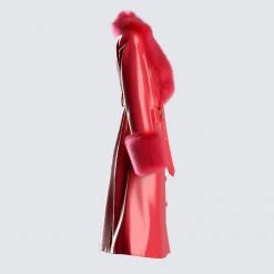 FINESSE Willa Red Fur Trim Leather Coat Outerwear