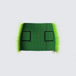 FINESSE Misty Green Houndstooth Skirt Bottoms