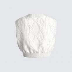FINESSE Juno Ivory Cable Knit Sweater Vest