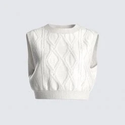 FINESSE Juno Ivory Cable Knit Sweater Vest