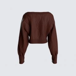 FINESSE Maggie Brown Cable Knit Cardigan Tops