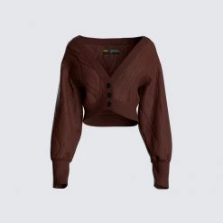 FINESSE Maggie Brown Cable Knit Cardigan Tops