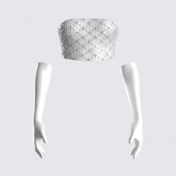 FINESSE Kenny White Sequin Top & Gloves