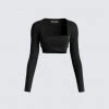 FINESSE Amara Black Square Neck Top