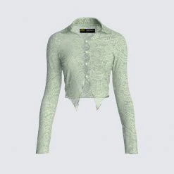FINESSE Mia Sage Stretch Lace Top