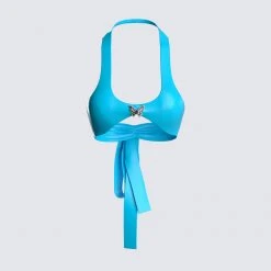 FINESSE Tops Paola Metallic Jersey Butterfly Trim Halter Top