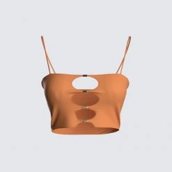 FINESSE Raina Brown Cut Out Top