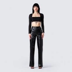 FINESSE Amara Black Square Neck Top