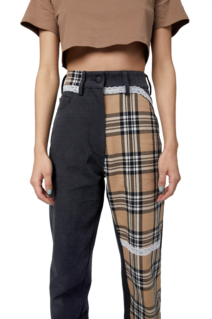 FINESSE Burbie Laced-Up Plaid Pants Bottoms 6 FINESSE Burbie Laced-Up Plaid Pants Bottoms