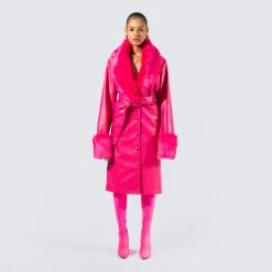 FINESSE Willa Fur Trim Leather Coat Outerwear