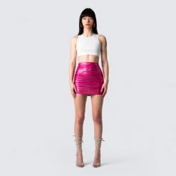 FINESSE Naomi Metallic Shirred Mini Skirt Bottoms