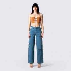 FINESSE Nena Wide Leg Blue Jeans Bottoms 9 FINESSE Nena Wide Leg Blue Jeans Bottoms
