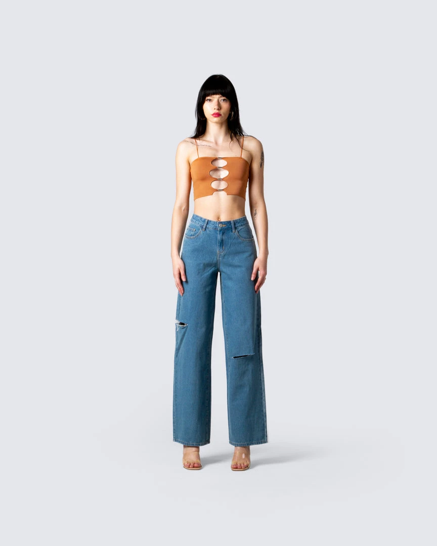 FINESSE Nena Wide Leg Blue Jeans Bottoms 6 FINESSE Nena Wide Leg Blue Jeans Bottoms
