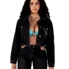 FINESSE Maya Chained-Up Cropped Denim Jacket