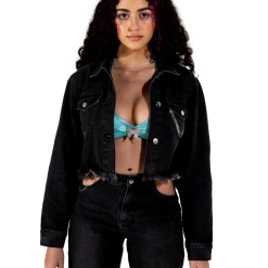 FINESSE Maya Chained-Up Cropped Denim Jacket