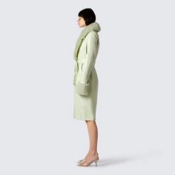 FINESSE Anna Sage Leather Shearling Coat