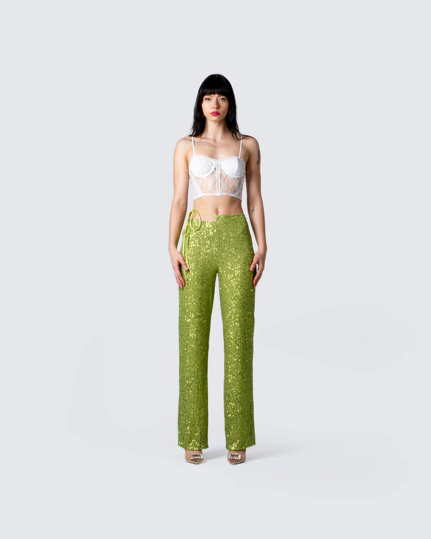 FINESSE Bottoms Mila Lime Sequin Pant 6 FINESSE Bottoms Mila Lime Sequin Pant