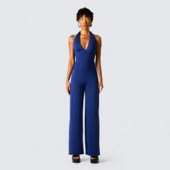 FINESSE Jumpsuits & Rompers Valentina Blue Halter Jumpsuit