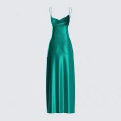 FINESSE Piper Emerald Satin Maxi Dress