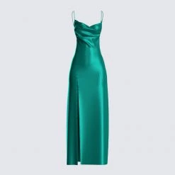 FINESSE Piper Emerald Satin Maxi Dress